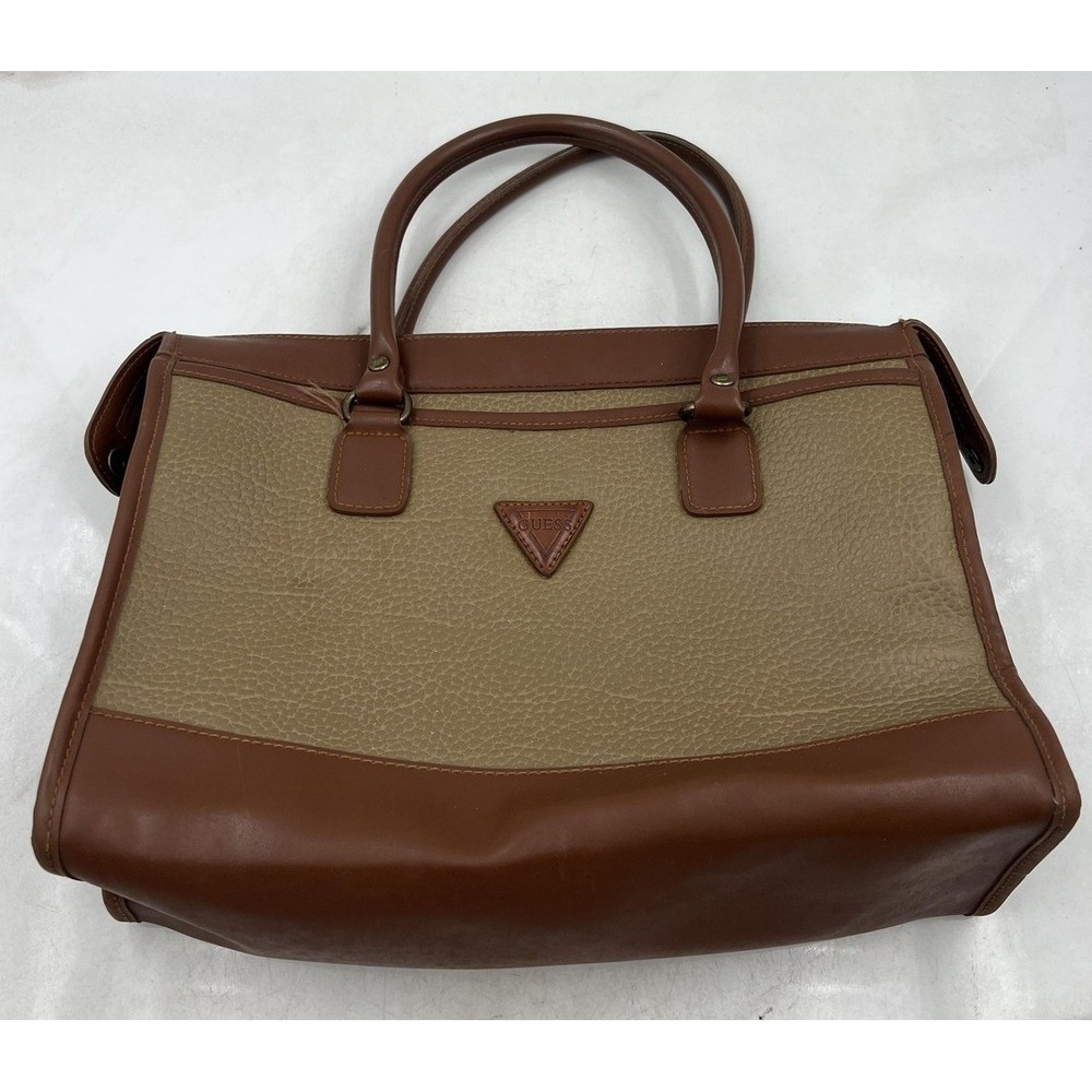 Vintage GUESS Purse Brown Pebble Leather Double Handle Large Shoulder Bag